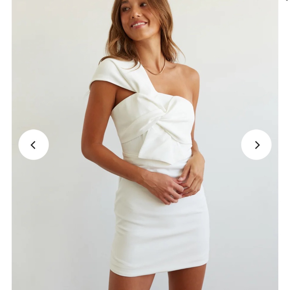 American Threads White One-Shoulder Dress